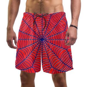 PAFEFO Nieuwigheid boardshorts voor heren, strandvakantie, feest, sneldrogende badpakken met rood-blauwe geometrische spinnenwebontwerpen, Rood Blauw Geometrisch Spinnenweb, L