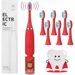 Vicloon Elektrische tandenborstel voor kinderen, oplaadbare elektrische tandenborstel voor kinderen met 6 vervangbare borstelkoppen, timer 4 modi, 18000 slagen, ipx7 waterdicht, zachte haren, zacht