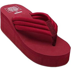 ANBOVER - Dames High Wedge Beach Sandals - Bordeaux - Sleehak - Antislip