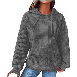 beetleNew Hoodies voor Vrouwen UK Sale Mode Wafel Hooded Sweatshirt voor Vrouwen Winter Dames Casual Losse Warme Knusse Trui met Kangoeroe Pocket, Donkergrijs, S