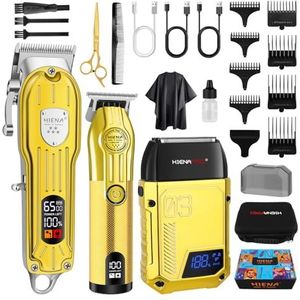 HIENA PRO Professionele Tondeuses Mannen, Full Hair Cutting Kit Clipper Trimmer en Folie Scheerapparaat Set Draadloze Tondeuse voor Kapper Kit met LED Display