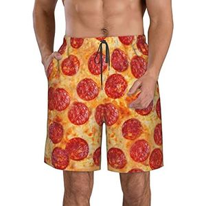 JIAWUJYNB 3D Pizza Pepperoni Print Strandshorts voor heren, zomershorts met sneldrogende technologie, licht en casual, Wit, S