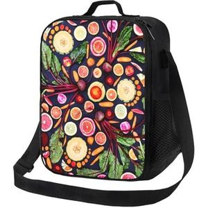 EgoMed Lunchtas, duurzame geïsoleerde lunchbox herbruikbare draagtas koeltas voor werk schoolvegan levend fruit groenten print