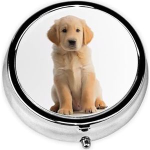 Ronde pillendoos Golden Retrievers - 3-vaks medicijnpillenetui, waterdicht, zakpillenorganizer, draagbaar, voor zak- of portemonneepillendozen