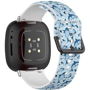 Zachte sportband compatibel met Fitbit Sense/Sense 2 / Versa 4 / Versa 3 (haaienblauw gekleurde golven), siliconen armband, accessoire