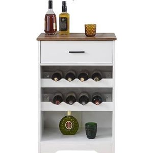 Mevsim Store Wijnrek - 8 flessen wijnkast met lade - vrijstaande wijnopslag - natuurlijk, hout - stijlvol vormgegeven wijnkast - 37,5x55x80 cm