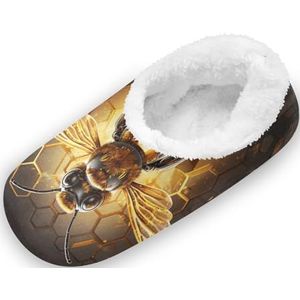 KAAVIYO Gouden gele bijen kunst outdoor pantoffels katoenen huisschoenen gesloten rug winter antislip pluizige voeten pantoffels voor indoor jongens vrouwen, Patroon, Medium