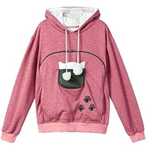 Vrouwen Kat Pouch Hoodie Hond Houder Carrier Sweatershirt Jas Pouch Grote Pocket Hoodie Lange Mouw Trui Tops (kleur: Roze, Maat: XXL)