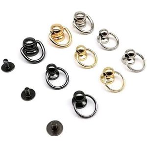 10 stuks hoogwaardige zinklegering bolvormige spijkers met schroefrug, Chicago schroefrug, klinknagelpunt met O-ring for leren tas, riem en telefoonhoesje(C black split ring)