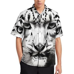 Snow Leopard Zomer Heren Shirts Casual Korte Mouw Button Down Blouse Strand Top met Zak XS