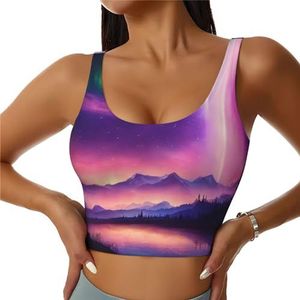 GFXEDSAH Donkere Northern Lights Yoga BH's, workouttops met ingebouwde beha, stijlvol racerback ontwerp met gewatteerd comfort, Zwart, S
