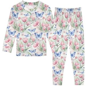 LI ZHI XIN Paj-set voor kinderen, katoen, jongens, meisjes, nachtkleding, set met lange mouwen, 2-delige huiskleding, nachtkleding voor 1-8 jaar, mooi bloemenpatroon, Meerkleurig, 1 jaar