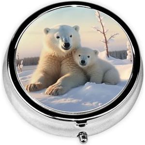 Leuke ijsberen print pillendoos ronde metalen pillenhoes met 3 compartimenten draagbare mini pillenorganisator schattige pillencontainer voor zakportemonnee kantoor reizen
