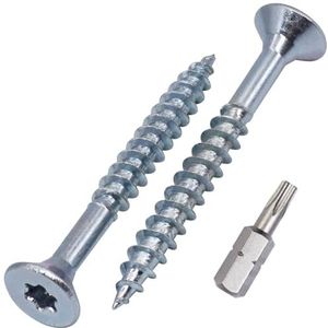 SKIR'CO (100 stuks) Verzinkte stalen houtschroeven 5,0 x 45 mm, Torx verzonken kopschroeven, spaanplaatschroeven, gedeeltelijk schroefdraad
