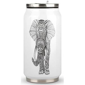 Boho zwart wit olifant grappige cola mok met deksel en rietje roestvrij stalen beker reizen koffiekop voor warme koude dranken
