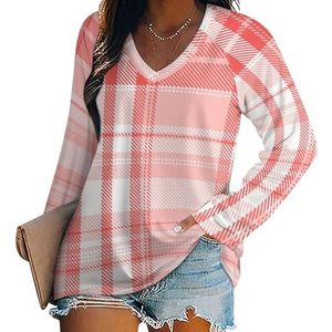 Tartan geruite achtergrond dames V-hals shirt lange mouwen tops casual losse pasvorm blouses