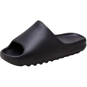 Eogrokerr Superzachte, antislip, dikke zool Home Cloud-slippers, open teen badkamerpantoffels, instapsandalen met platform voor binnen en buiten, Zwart, 5.5 UK