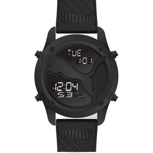 Puma Groot kat horloge voor mannen, digitaal uurwerk met polyurethaan, silicone, lederen of roestvrij stalen band, Zwart, 44MM