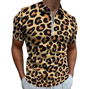 Luipaard Huid Wild Animal Spots Polo Shirt voor Mannen Casual Rits Kraag T-shirts Golf Tops Slim Fit