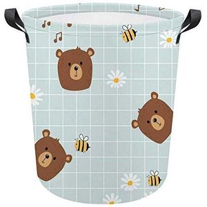 Grote Ronde Wasmand Met Handvat, Bear Bee Daisy Opbergmand Waterdichte Opvouwbare Bin Box Organizer Voor Kinderkleding