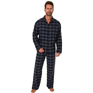 Flanellen pyjama voor heren, lange mouwen, met knopen - 291 101 15 536, marineblauw, 58