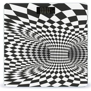 Geometrische Vierkante Zwart-witte Badkamerschaal voor Lichaamsgewicht Digitale Wegen Display Gehard Glas Grappige Print