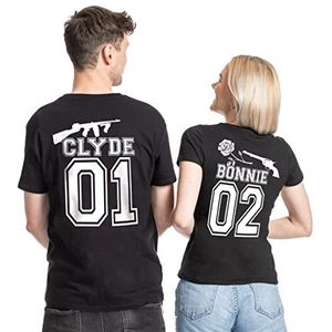 Couple Paar T-Shirt Set Gangster King Queen - 1x Dames Tshirt Zwart XL