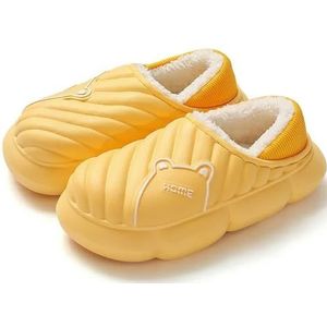 Leuke Beer Winter Bont Pluche Slippers Vrouwen Mannen Thuis Warm Vrouwen Slides Outdoor Gezellige Katoenen Schoenen Unisex Schoeisel, Geel, 36-37