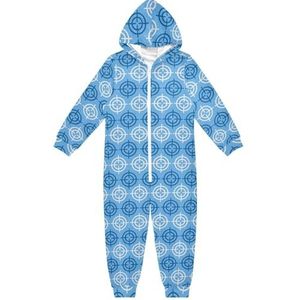 LI ZHI XIN Kinderpyjama met capuchon uit één stuk, jongens en meisjes, jumpsuits voor kinderen, onesie, slaappak, alles-in-één pyjama, winter, warme huisjumpsuit, 5-14 jaar, blauw, cirkelvormig