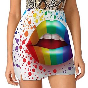 Rainbow Lips Dames Skorts Hoge Taille Tennisrok Gelaagde Korte Mini Rok Culottes Skorts Met Zakken M
