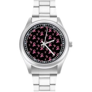 Wereld Kanker Dag Roze Linten Heren Roestvrij Staal Horloges Quartz Horloge Gemakkelijk te Lezen Custom Gift voor Papa Vriend
