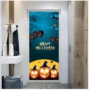 Deurstickers Happy Halloween Deursticker Pompoen Heks Behang Horror Ghost Clown Muurschildering PVC Zelfklevende Kinderjongens (Kleur : B, Grootte : 40x120cm)