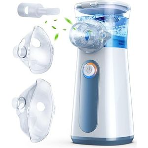 Stille draagbare aerosol, ultrasone aerosolmachine voor volwassenen en kinderen, zeer effectief bij het verlichten van de ademhaling, 2 maskers & mondstuk, oplaadbaar via USB-C