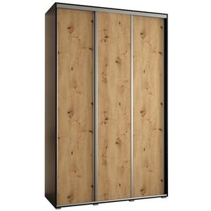 MEBLE KRYSPOL Cannes 1 Moderne Kledingkast met 3 Schuifdeuren met Bar, Planken - Opbergkast voor Slaapkamer, Woonkamer - 205,2x150x60 cm - Zwart Ambachtelijk Zilver