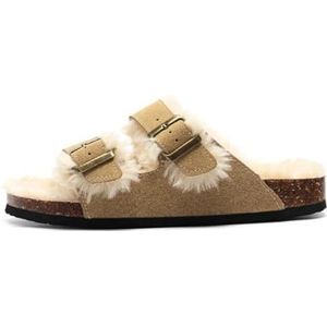 SDFGH Winterpantoffels Met Dubbele Gesp, Gezellige Winterpantoffels, Harige Pantoffels (Color : D, Size : 43 EU)