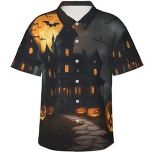 Halloween horrorprint klassiek Hawaïaans shirt voor mannen button down tropische shirts casual strandkleding, Zwart, S