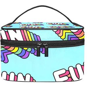 Zwaan patroon make-up tas voor vrouwen meisjes cosmetische tassen met handvat reizen make-up organizer tas, Blauw Fun Regenboog, 8.9x5.9x5.4 Inches, Make-up Pouch