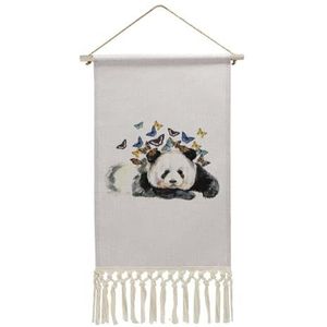 Hangende poster met panda en vlinder, muurschildering met kwastjes, kunst, katoen, linnen, decoratie voor slaapkamer, woonkamer, kantoor, 25 x 50 cm