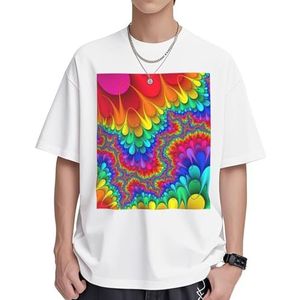 Rainbow Tie Dye-Red Print Dames Katoenen T-shirts Casual Korte Mouw Tuniek Tops Ronde hals Zomer Basic Loose Fit Tee, Wit, S