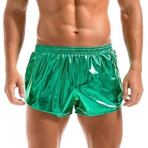 Amy Coulee Sexy boxershorts voor heren, glanzend metallic, korte glitterbroek, disco party, groen, XL