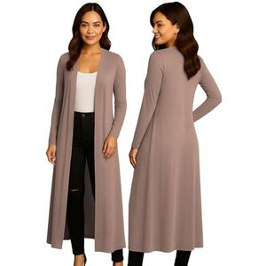 Maxi-vest voor dames - mantel/blazer - boyfriend-stijl/lang model/soepel vallende stof -met kraag/lange mouwen - Mokka - EU 48-50 / XXL (plus size)