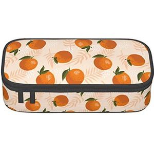 702 Potlood Pouch Bag Fruit of Sinaasappels en Bladeren Patroon Make-up Tas Mode Pouch Tas Eenvoudige Etui voor Meisjes Volwassenen Jongens, Etui 1161, 5X9.5X21cm