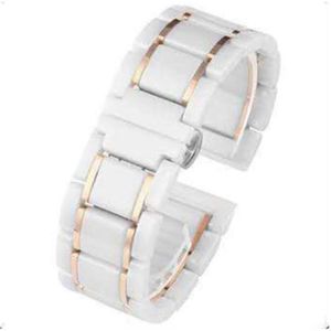 Ceramic Band Compatibel met Samsung Galaxy Horloge 4 40 / 44mm Watch4 Classic 42 / 46mm Snelle routeband met Butterfly Buckle Horloge Bracetet (Color : White-rose gold, Size : Galaxy watch 44mm)