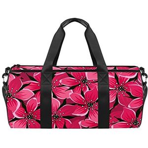 gestreepte blauwe reistas sporttas met rugzak draagtas gymtas voor mannen en vrouwen, Roze bloemen, 45 x 23 x 23 cm / 17.7 x 9 x 9 inch