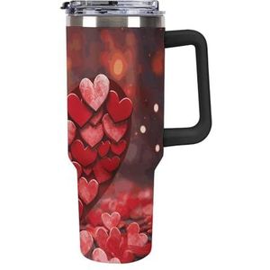 STVNKML 40 oz beker met handvat harten liefde roestvrijstalen koffiemok herbruikbare reismok lekvrije geïsoleerde autobeker grote capaciteit beker voor reizen, buiten, thuisgebruik (zwart)