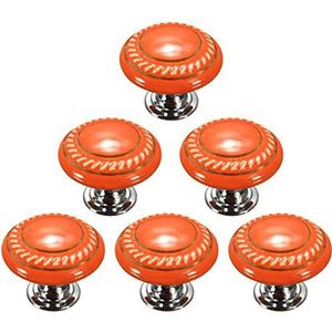 Vintage kastknoppen keramische knoppen, rode retro-stijl ronde keramische deurknop keukenkast lade kast locker trekgreep meubelkast trekgreep hardware door - 6PCS (Color : Red) (Color : Orange)