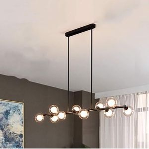 LANGDU Moderne eenvoudige kroonluchter, Spoetnik hanglamp Mid Century plafondlamp verstelbaar hangend lichtarmatuur for keukeneiland eetkamer slaapkamer hal bar woonkamer(Color:Black,Size:10 Lights)