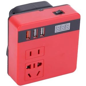 Spanningsomvormer 120W Elektrisch Gereedschap Batterij Omvormer DC 18V-21V Naar AC 220V Multifunctionele Huishoudelijke Slimme Transformator Stroomomvormer(Rood)