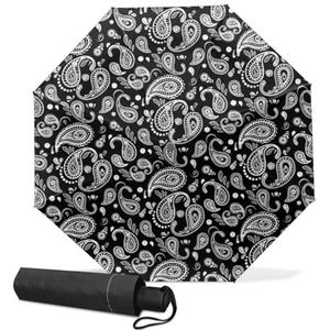 GISPOG Automatische opvouwbare paraplu, grijze paisley waterdichte compacte zon en regen reisparaplu's voor dames en heren, 1 kleur, Eén maat