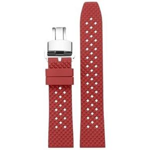Quick Release Fluoro Rubber Horlogeband Waterdicht Heren for Seiko for Breitling for IWC Zwart Quick Release Horlogeband Stomatal Band (Color : Red silver Folding, Size : 22mm)